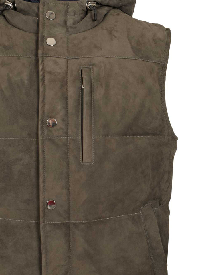 Al Duca D'Aosta Suede Hooded Vest Jackets - Green | d28d5050cd8fa3abd4d462e1827114febdadf552