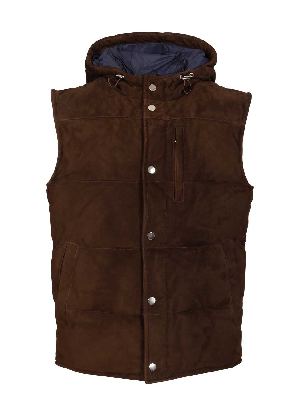 Al Duca D'Aosta Suede Hooded Vest Jackets - Brown | d5dfabd1c1d360168c867200b39aea0f89613faf