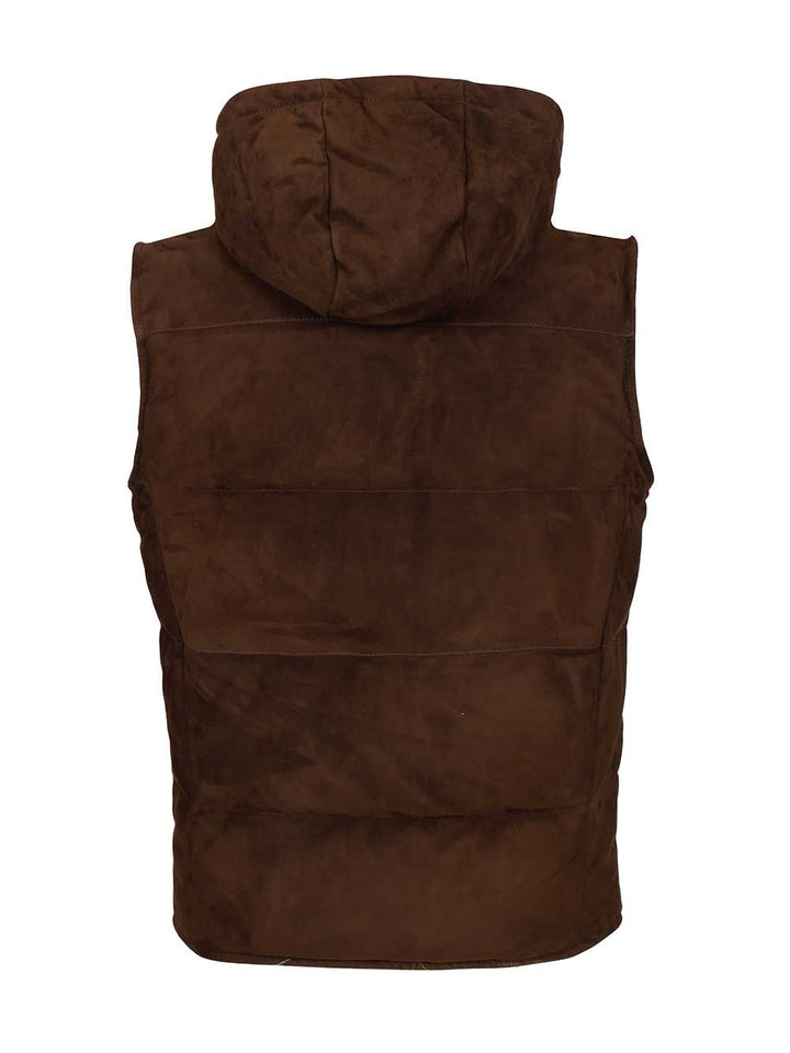 Al Duca D'Aosta Suede Hooded Vest Jackets - Brown | 56ae95043e8ec048da36893114d61cd5b516543a