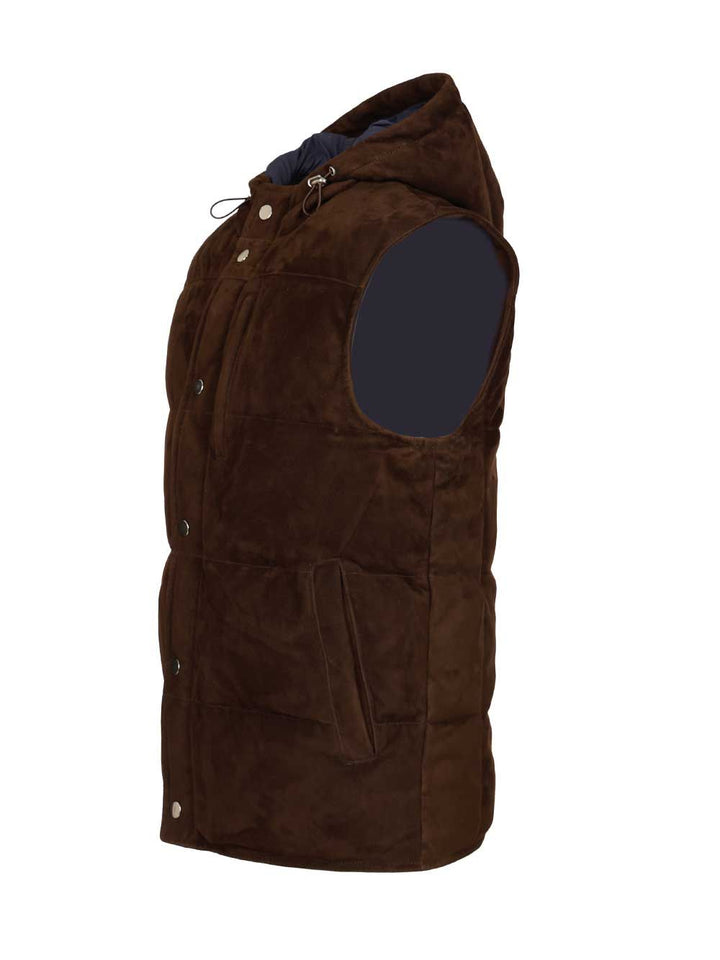 Al Duca D'Aosta Suede Hooded Vest Jackets - Brown | 4df14f74f95a589c93cf95a1df12aff4524b0072