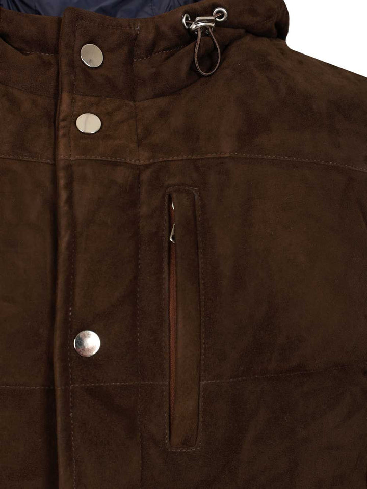 Al Duca D'Aosta Suede Hooded Vest Jackets - Brown | b5173ed008e2bce26dedd946e1c6d025cec7e321