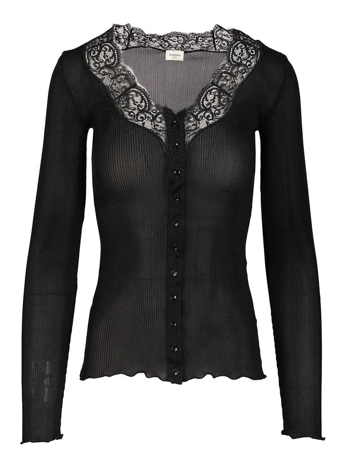 Saint Laurent Silk And Lace Cardigan Knitwear - Black | f5d2dd7329d3fa3ec9c99c016b80aeb5077aaadf