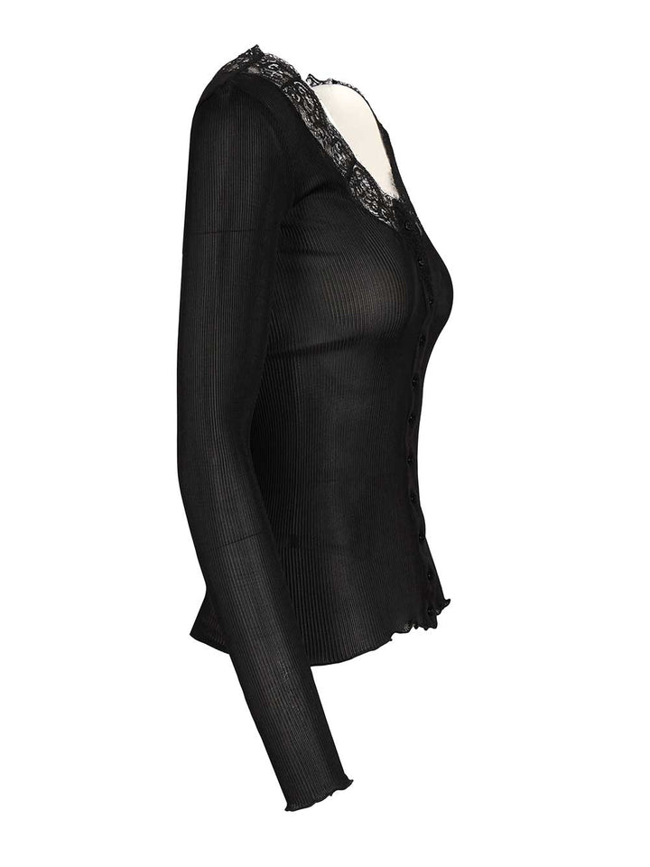 Saint Laurent Silk And Lace Cardigan Knitwear - Black | 9c1eec045acc26df93a8c48d4a99035c96d52815