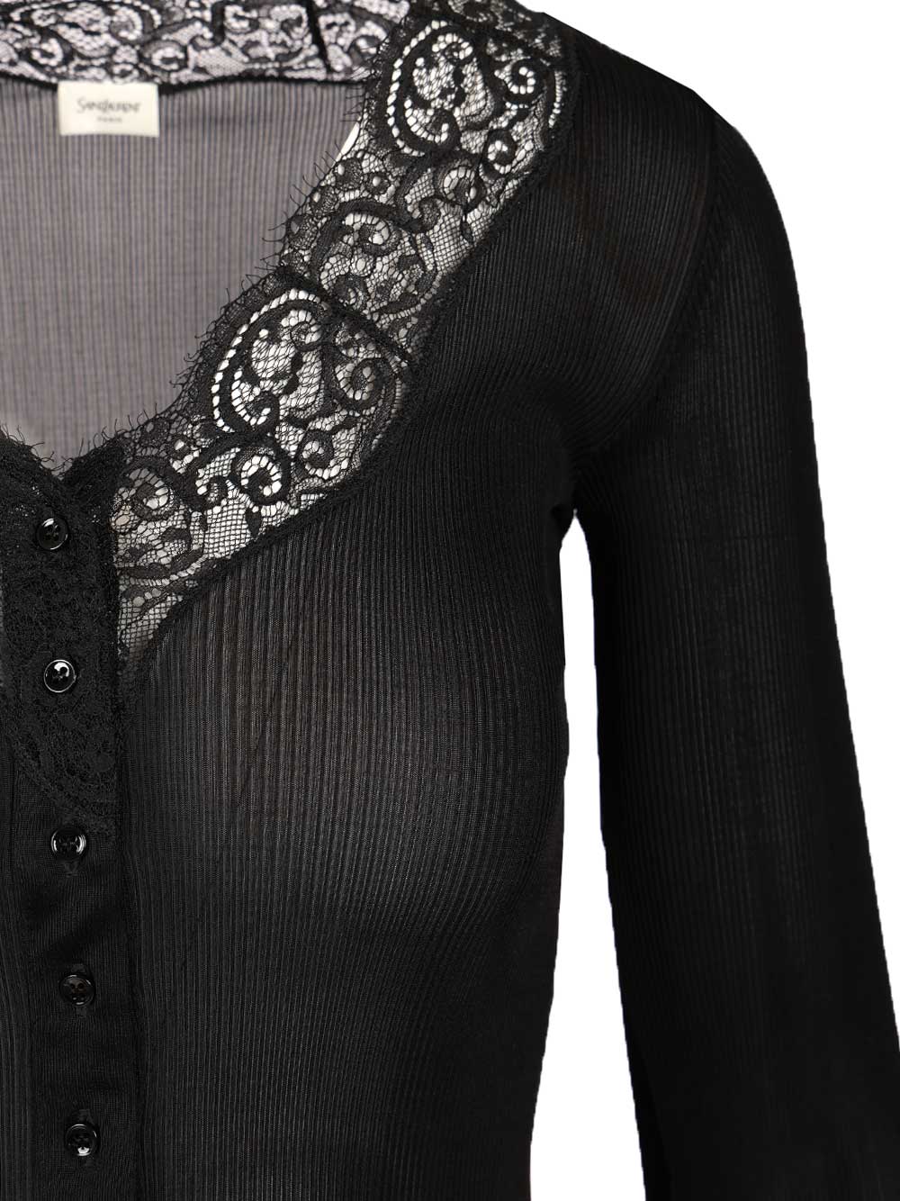 Saint Laurent Silk And Lace Cardigan Knitwear - Black | 6c783b69b4980aa596664a085bcaa753eb4cf8b7