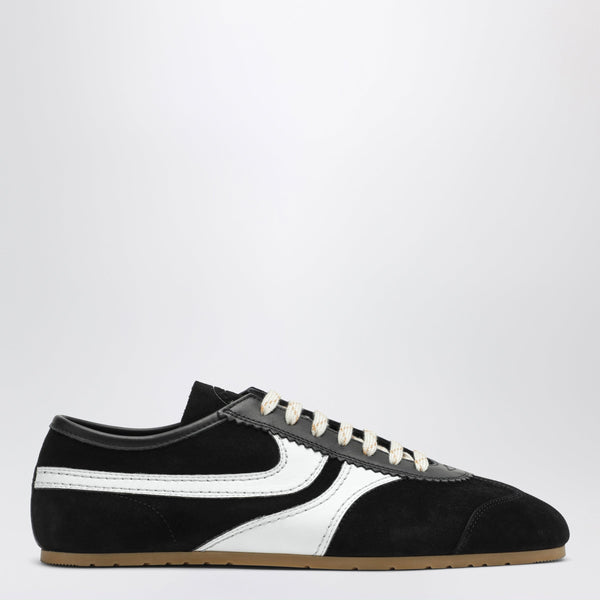 Schwarzer Und Weißer Sneaker Aus Leder Und Wildleder