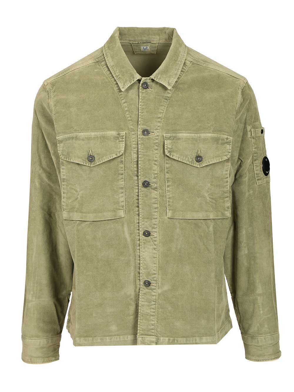 C.P. Company Overshirt In Stretch Velvet Shirts - Green | 69f3771602241d03f6601875599051cb8861441e
