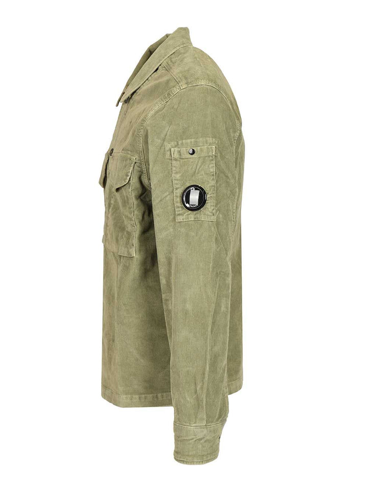 C.P. Company Overshirt In Stretch Velvet Shirts - Green | ddb4ea11c4f172eee17ed96c596575f6b73851ec