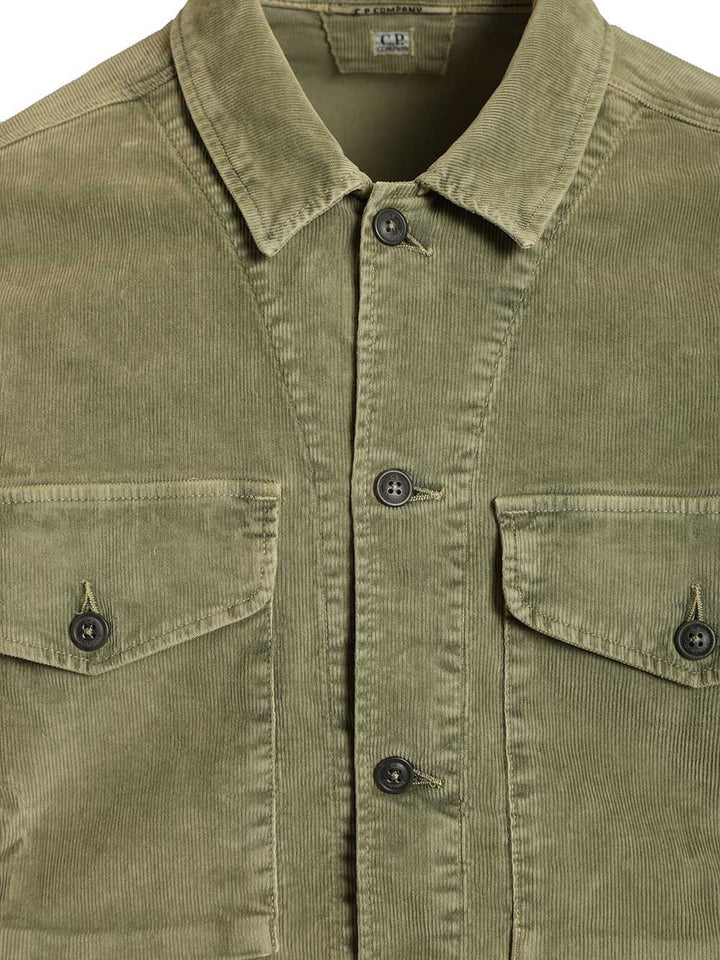 C.P. Company Overshirt In Stretch Velvet Shirts - Green | 02029bf595a0aaa86c6ec31edc3445214a1c06ea