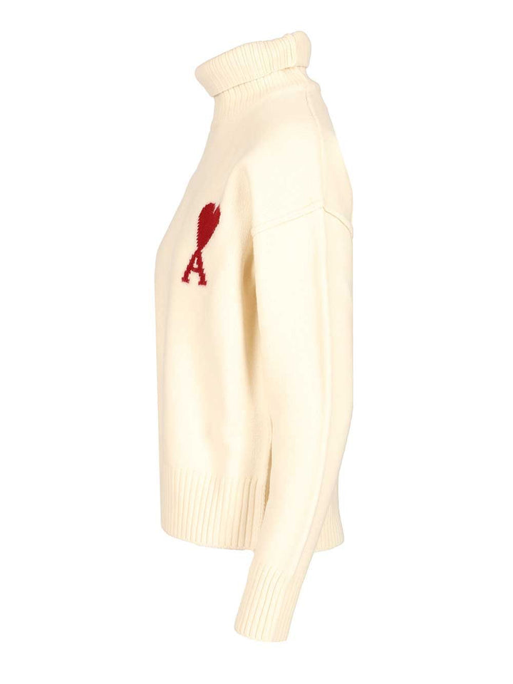 Ami Ami De Coeur Turtleneck Sweater Knitwear - White | 5bbbf2d72dc9b043ae4be5f4412c395c78444ba7