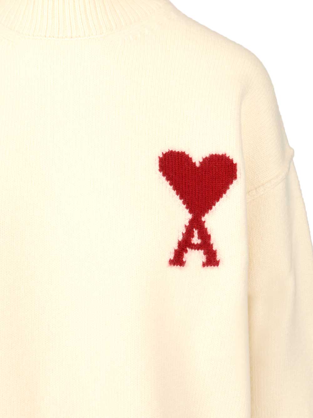 Ami Ami De Coeur Turtleneck Sweater Knitwear - White | cf2740c813e566f216ae65b3b3864c1f5bb4ed48