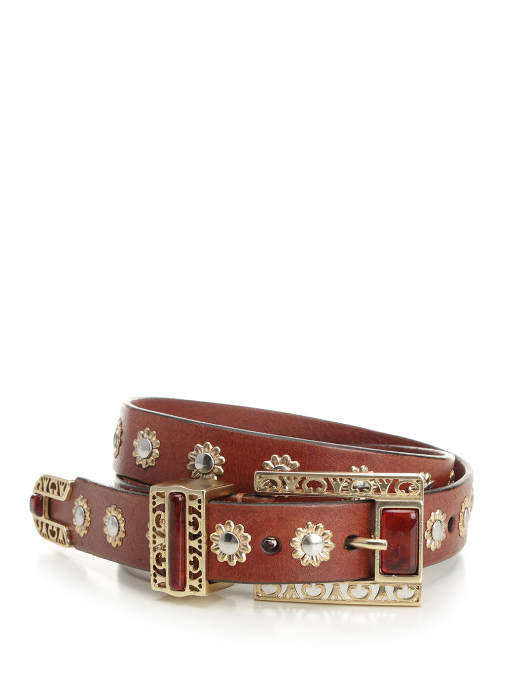 Golden Goose Deluxe Brand Leather Belt With Floral Studs Belts - Brown | 8fdad61dc2de4651842c5a74efa09f22031e19ca