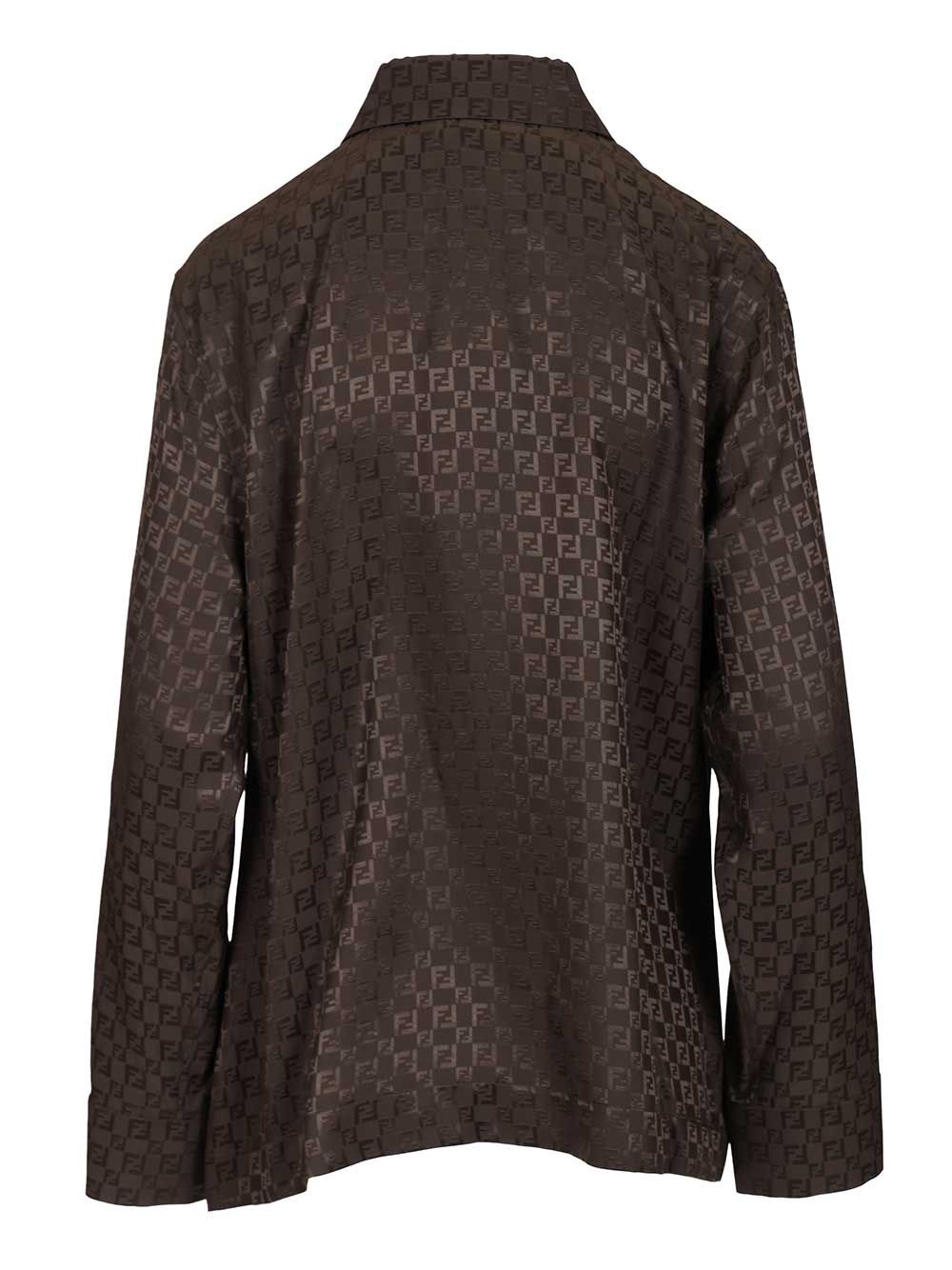 Fendi Ff Jacquard Silk Shirt Tops - Brown | 13075a577b4f31423cd2767a03814fc193f18404