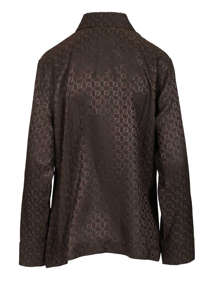 Fendi Ff Jacquard Silk Shirt Tops - Brown | 13075a577b4f31423cd2767a03814fc193f18404