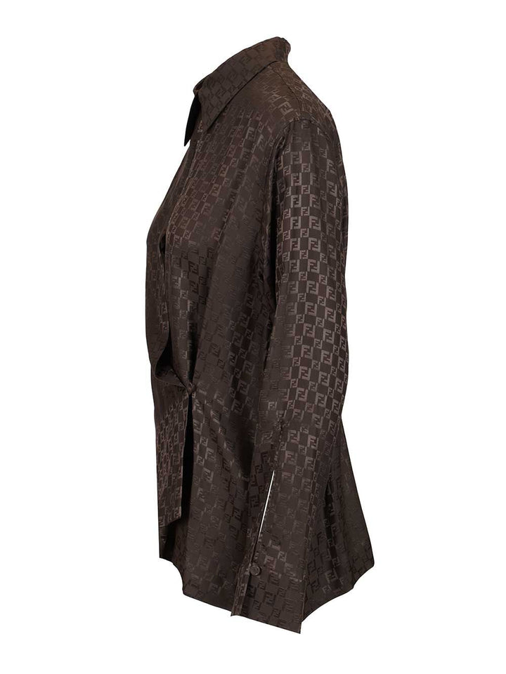Fendi Ff Jacquard Silk Shirt Tops - Brown | beac4f2e0615ef5c61eb7527e936f29ad5f9e8d5