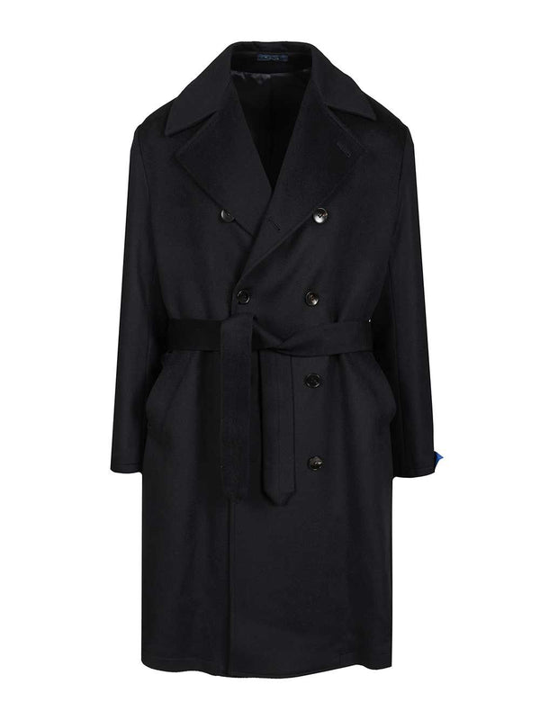 Double-Breasted Blue Cashmere Coat Jackets Blue