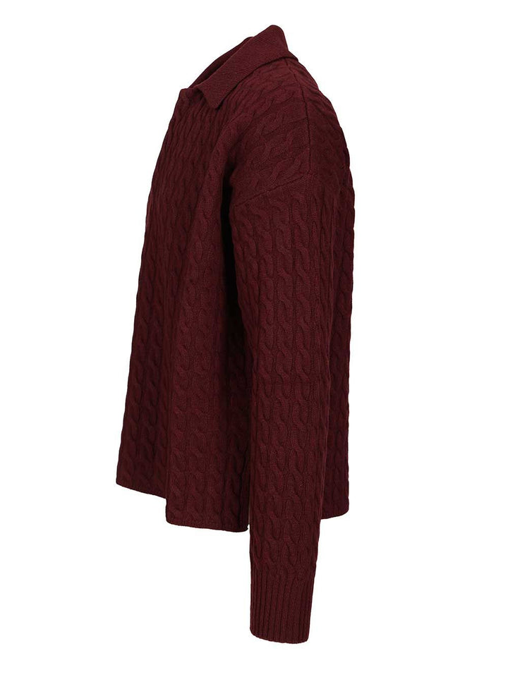 Ami Cable-Knit Polo Shirt Knitwear - Bordeaux | 9cc0b7654b64c05ed2d078b33230fdefd86048b9