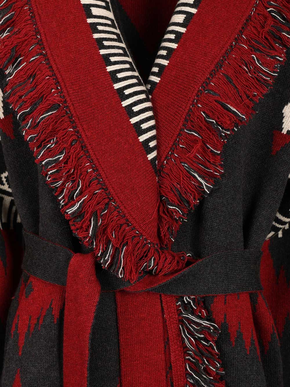 Alanui Icon Jacquard Coat Knitwear - Red | 48c4011b7d0b002d6362edfd57485fa7ad9192ba