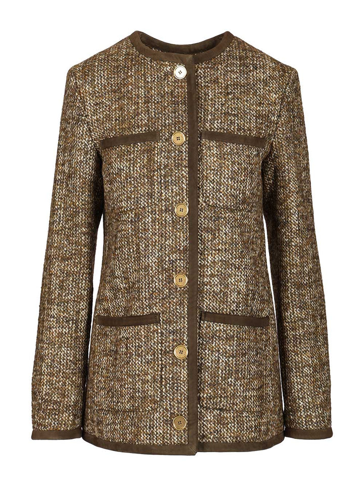 Golden Goose Deluxe Brand Long Boxy Tweed Blazer Jackets - Brown | fb0a6ffbf2ee0ac7812f91e6f3c8c2b826bd736c