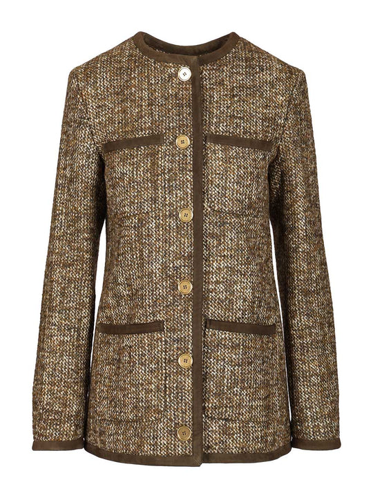 Long Boxy Tweed Blazer Jackets Brown