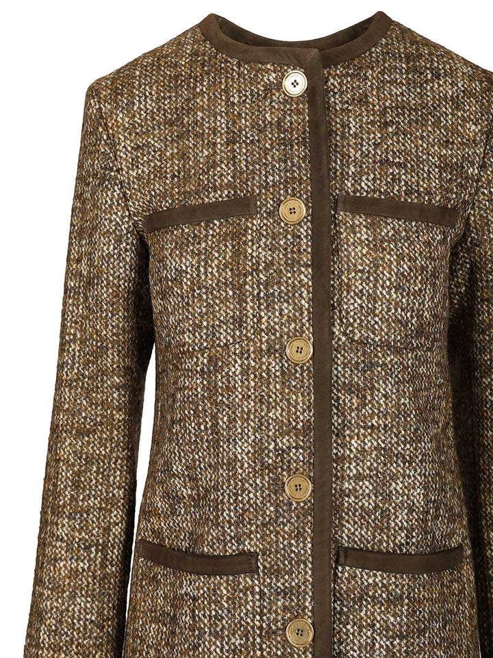 Golden Goose Deluxe Brand Long Boxy Tweed Blazer Jackets - Brown | 3b61522689dccbc14682d2d9a96b6c5178d32757