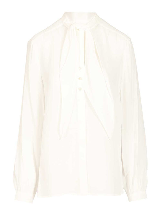 Georgette Bow Blouse Shirts White