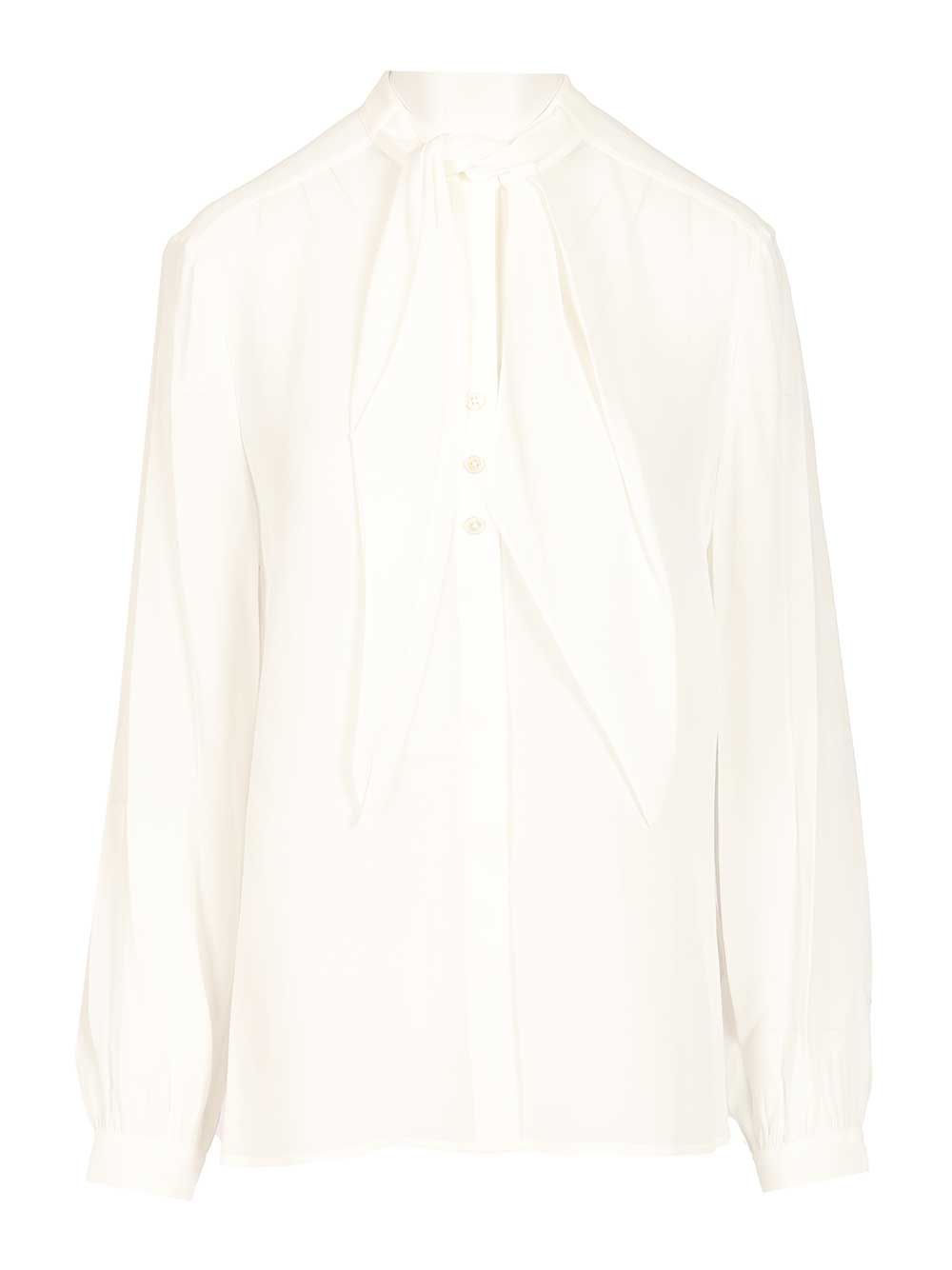 Tory Burch Georgette Blouse With Bow Detail Shirts - White | 42ba20855ed6e0946524ab91c4a59b1cb6644892