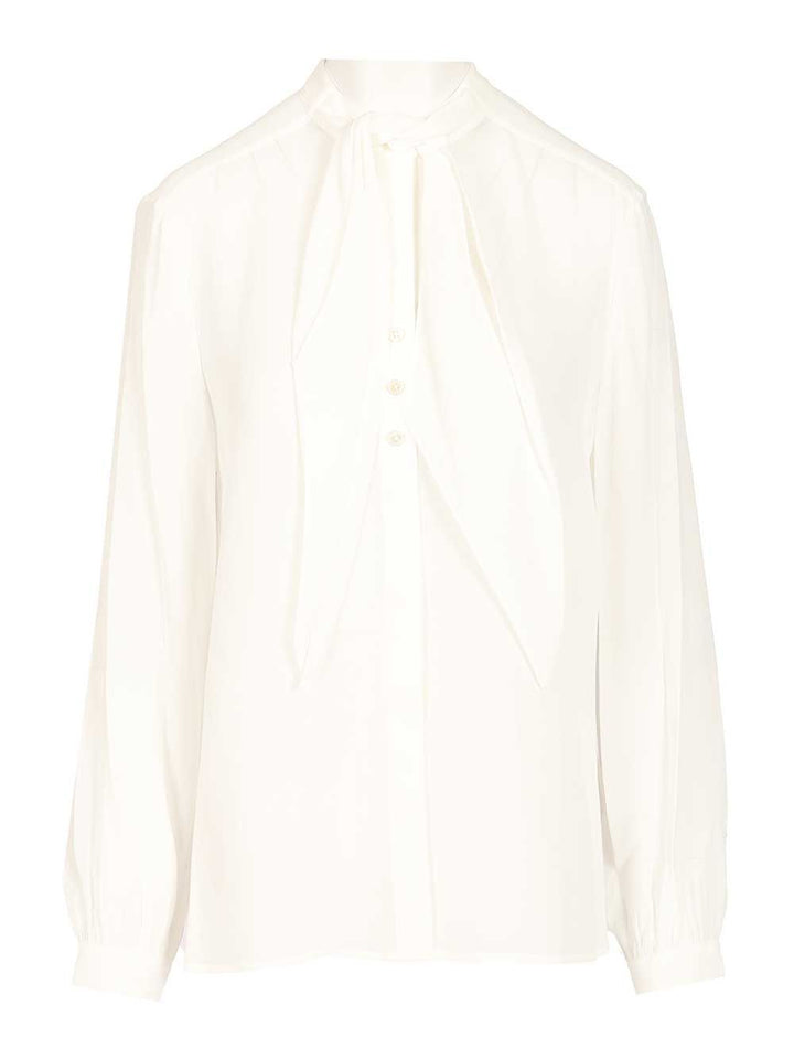 Tory Burch Georgette Blouse With Bow Detail Shirts - White | 42ba20855ed6e0946524ab91c4a59b1cb6644892