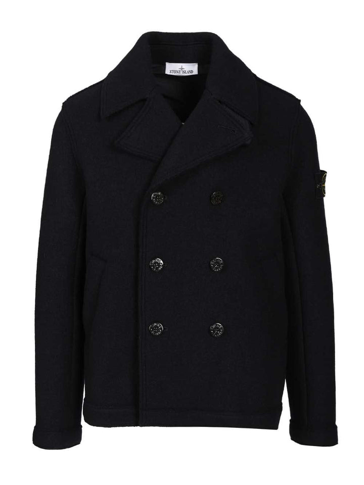Stone Island Felt Pea Coat Knitwear - Blue | 035833af4c5c9a34e2c5736f247eb9557417cc4e