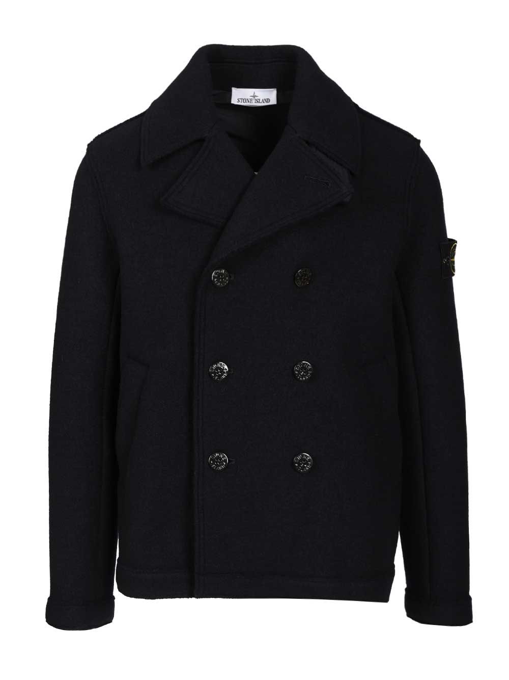 Stone Island Felt Pea Coat Knitwear - Blue | 035833af4c5c9a34e2c5736f247eb9557417cc4e