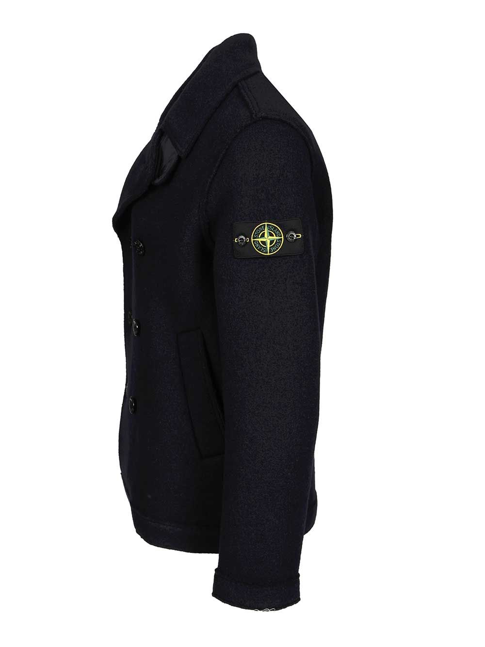Stone Island Felt Pea Coat Knitwear - Blue | 1651cdc91a71e1fabce375eb87b30759ba4e3d97