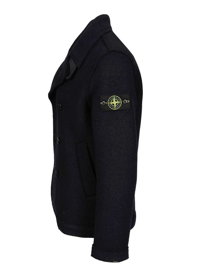 Stone Island Felt Pea Coat Knitwear - Blue | 1651cdc91a71e1fabce375eb87b30759ba4e3d97