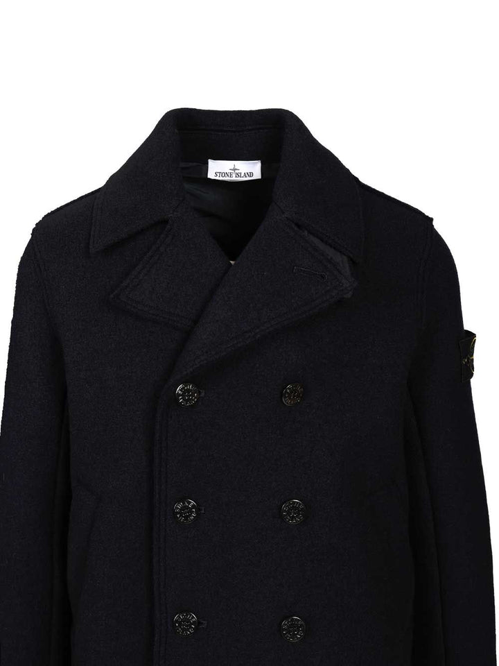 Stone Island Felt Pea Coat Knitwear - Blue | 5c8fe6685e01ca6d618a7bc6afc54569f614e506