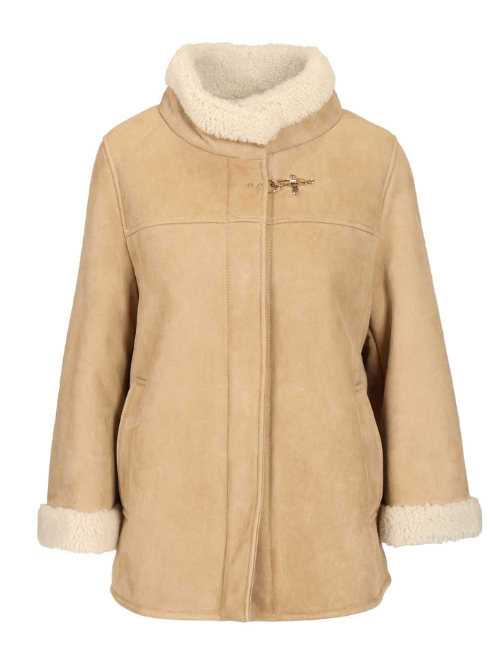 Fay Sheepskin Cape Coats - Grey | 22eac77ac6078fcd9451adbde64d373064fdf0a8