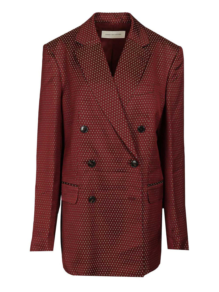 Dries Van Noten Double-Breasted Polka Dot Blazer Jackets - Bordeaux | be16d72f1f63683219f60aed6a68f56cb1ad85a4