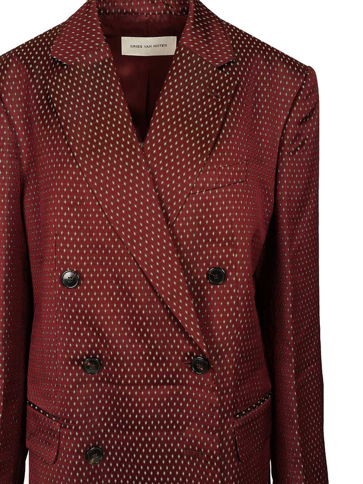 Dries Van Noten Double-Breasted Polka Dot Blazer Jackets - Bordeaux | 70f57dd6df67614ea29253e978af6cc15137556e