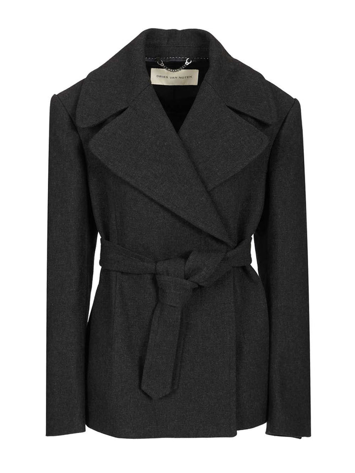 Dries Van Noten Short Coat In Cotton Blend Coats - Grey | a30ce4c1a4bb185dbca8dd52c6763a3425feb2d1