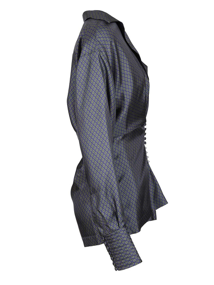 Dries Van Noten Printed Silk Twill Shirt With Wrap Detail Shirts - Blue | ec9c292cc94f8035ed90e3a685af4b66cd22d938