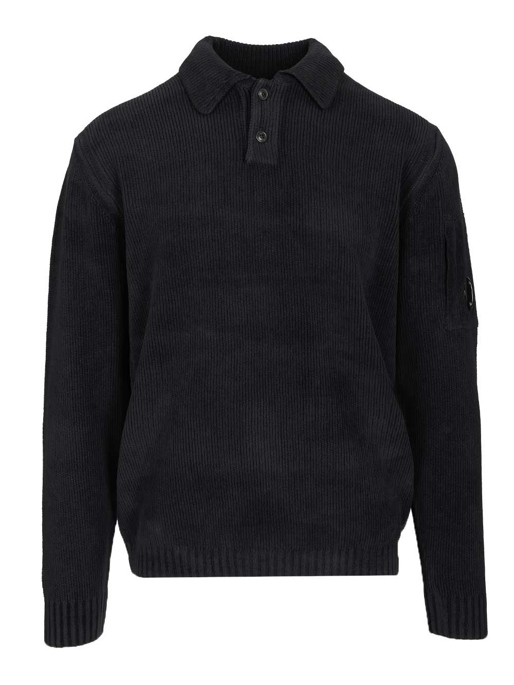 C.P. Company Chenille Polo Sweater Knitwear - Blue | 96e82707d7010f6a10a77cd38abb28fd473212a4