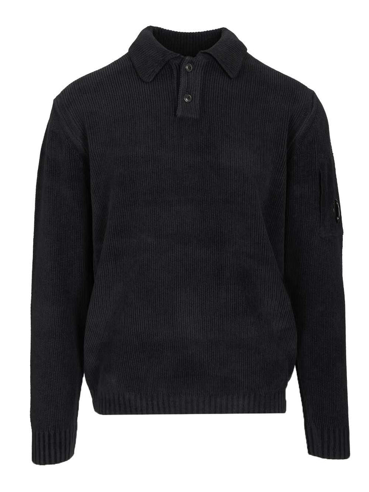 C.P. Company Chenille Polo Sweater Knitwear - Blue | 96e82707d7010f6a10a77cd38abb28fd473212a4