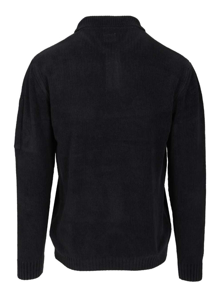 C.P. Company Chenille Polo Sweater Knitwear - Blue | 16868224b09ffb1da1a123c10e63b794e8d6dba9