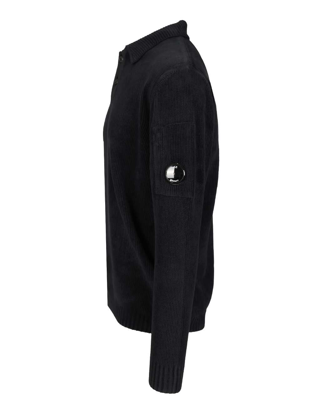 C.P. Company Chenille Polo Sweater Knitwear - Blue | b7807199d46970839ff2cdc6d7bbf01a37549438