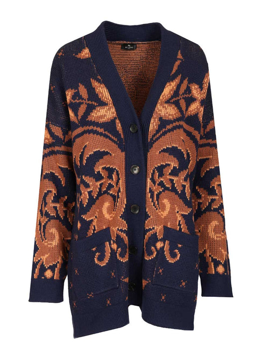 Jacquard Wool Cardigan Knitwear Multicolor