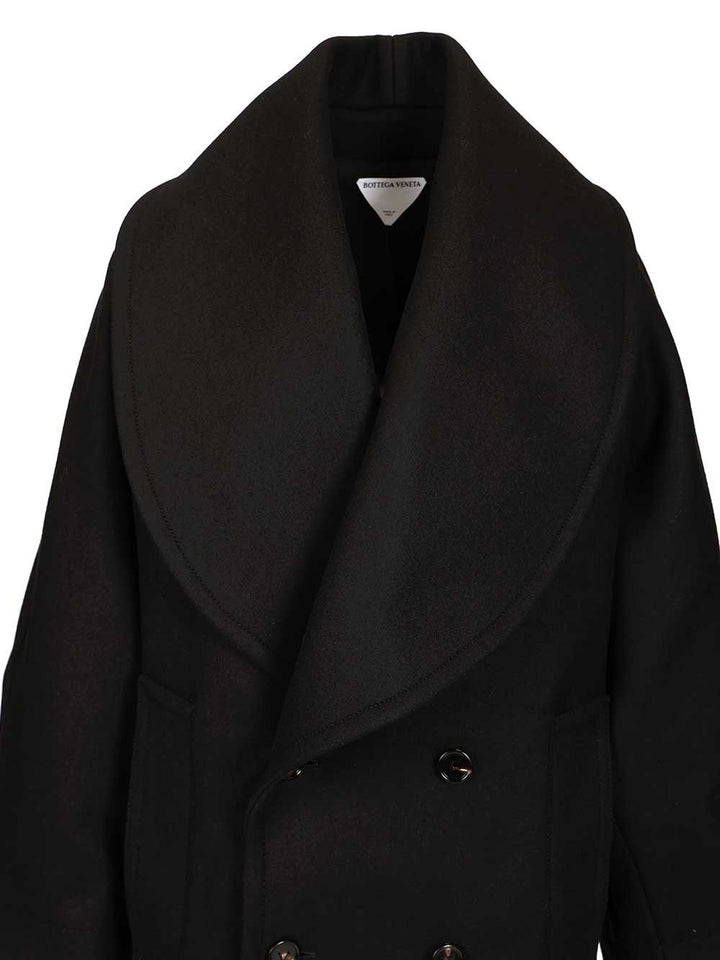 Bottega Veneta Double-Breasted Coat Coats - Black | 43a2e8a45dec54f5c72a29b319ba718697bc0493