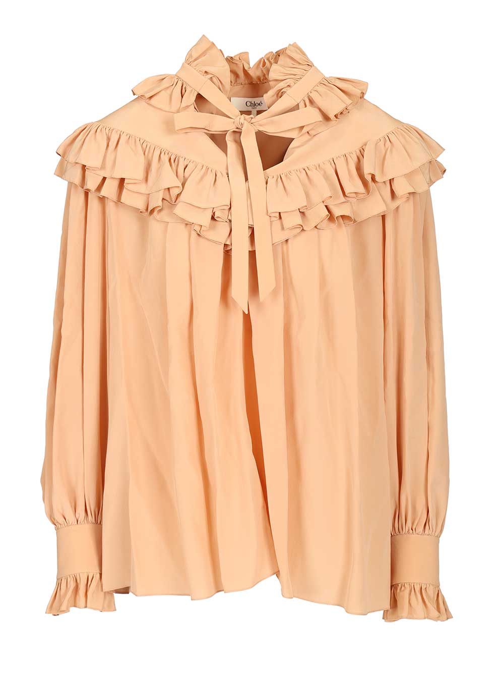 Chloe' Oversized Ruffle Top Shirts - Beige | a43f2dcf943ddf2fd0a3730058a7432ae933ab57