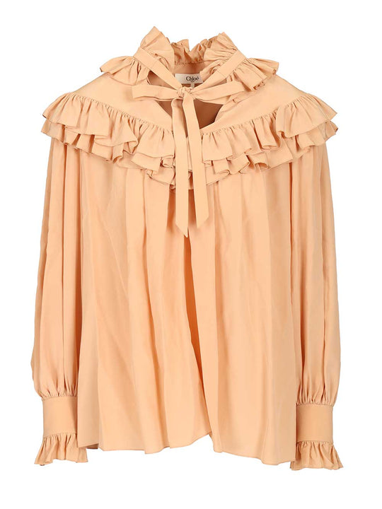 Oversized Ruffle Top Shirts Beige