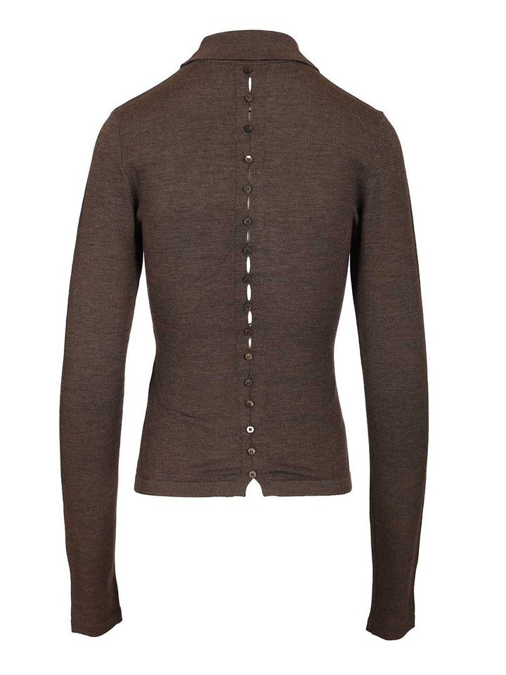 Jacquemus Long-Sleeved Merino Wool Polo Shirt Knitwear - Brown | e531e8b3dcdd34fd7afe390b51a29960fba08e2a
