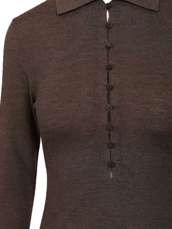 Jacquemus Long-Sleeved Merino Wool Polo Shirt Knitwear - Brown | 3acb9a72316779a63d1769ce8f8c77e542d0d88d