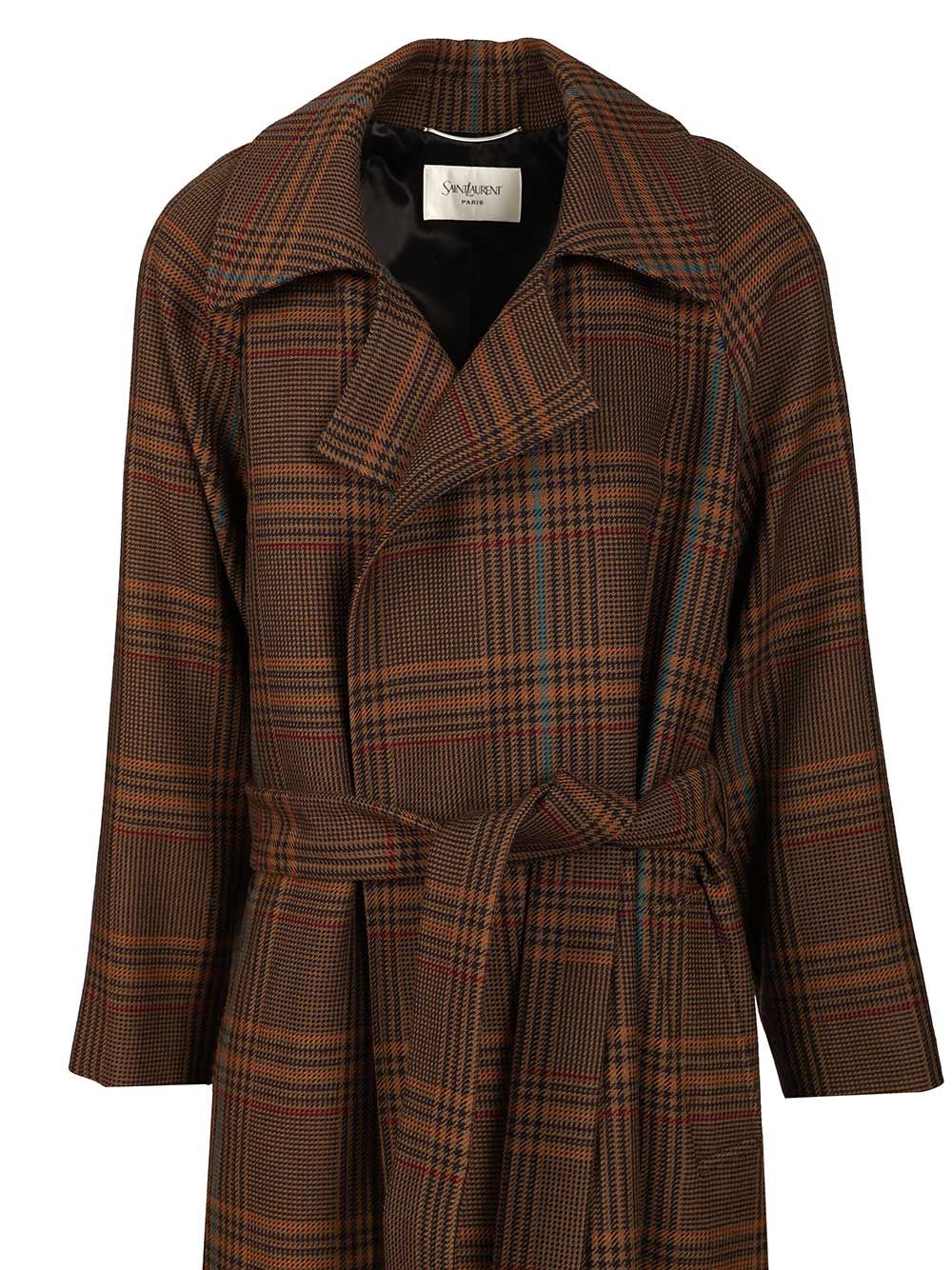 Saint Laurent Long Coat Coats - Brown | 698b45e936a8d8764edb8e91c4a2b17543a40457