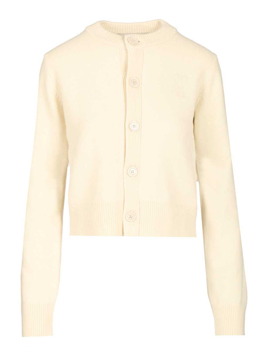 Crew Neck Cardigan Knitwear White