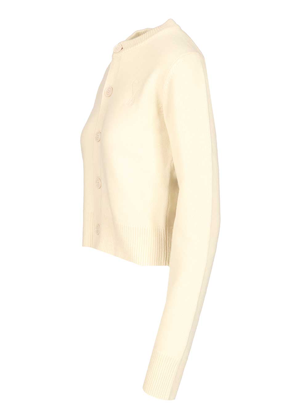 Ami Crew Neck Cardigan Knitwear - White | f63d64cfc9e118de9ef9e13e5a6cc5f123c46282